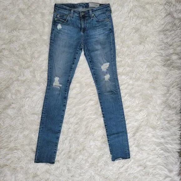 AG Adriano Goldschmied Blue Distressed The Legging Super Skinny - Size 0
